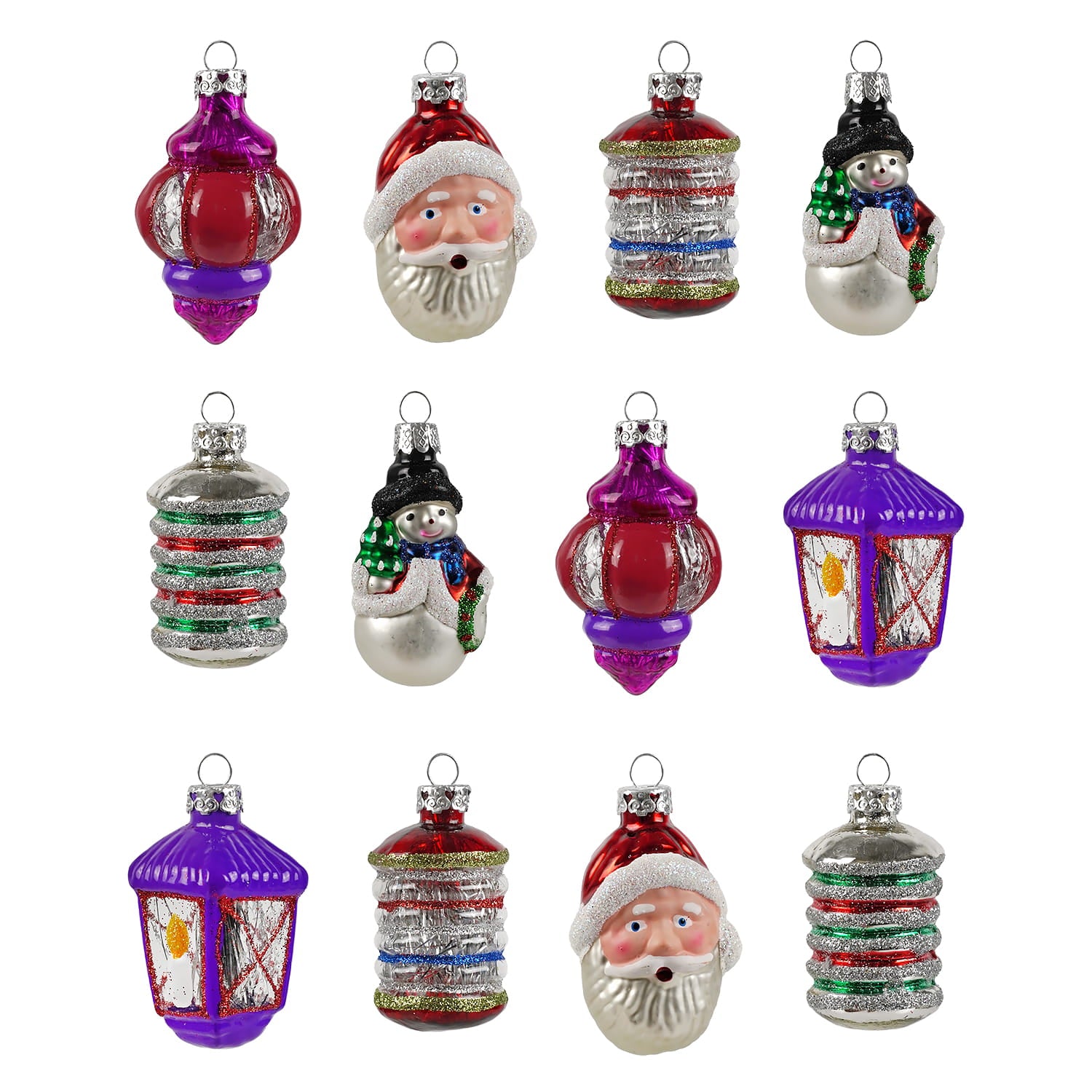 Early Years Santa, Snowman & Lantern Glass Ornaments Box Set/12 by