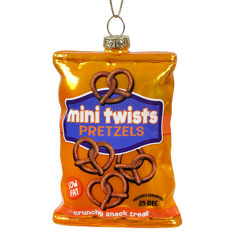 Glass Mini Twist Pretzels Snack Bag Ornament