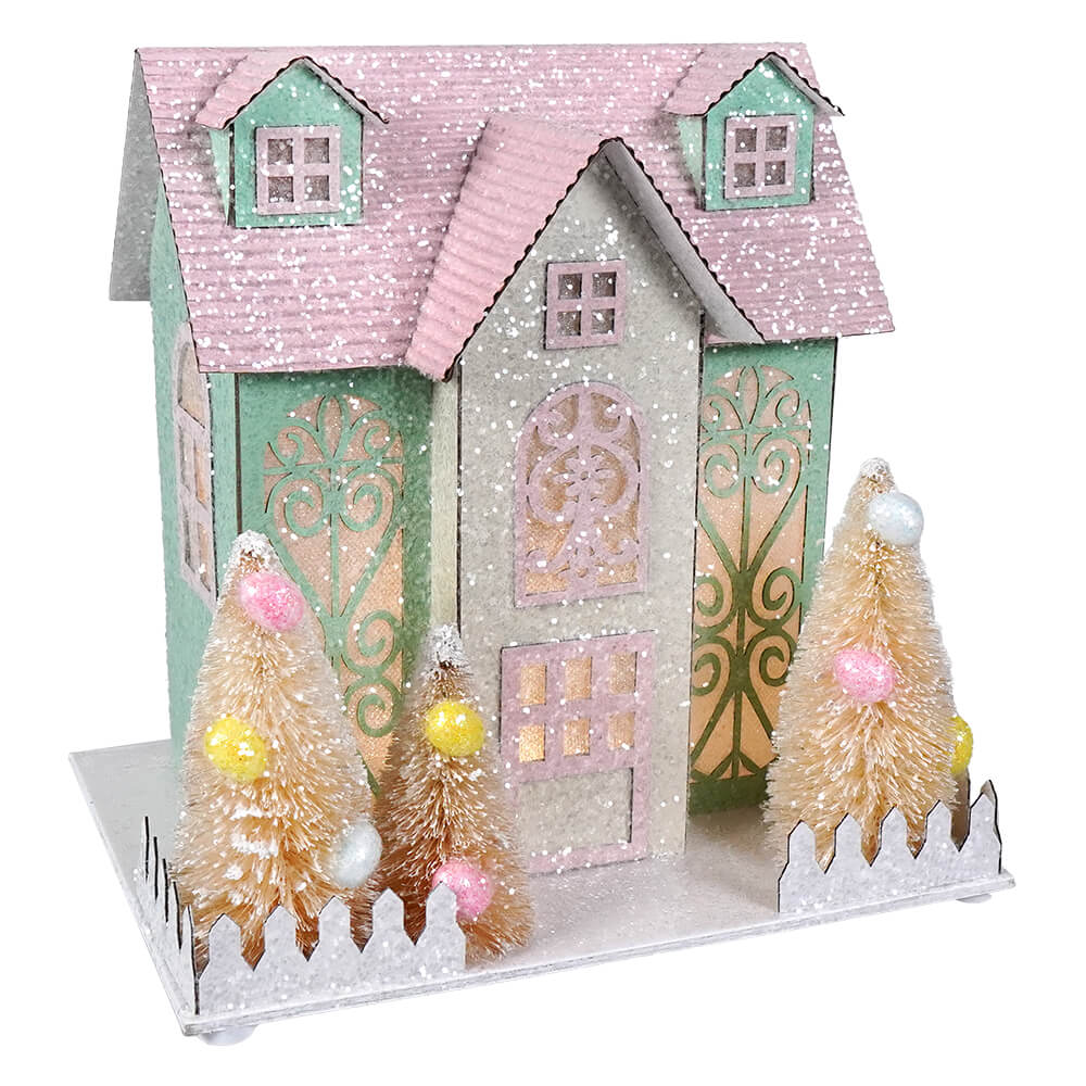 Lighted Green & Pink Pastel Easter House