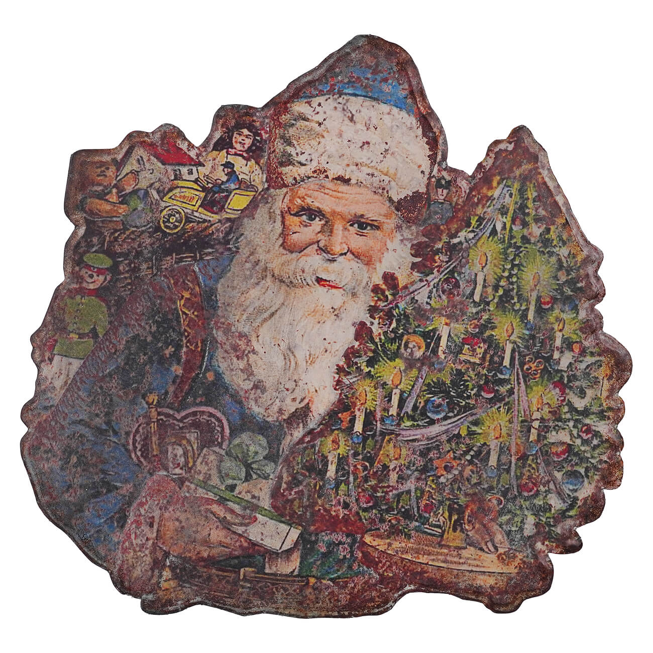 Metal Santa Bearing Gifts & Tree Plaque