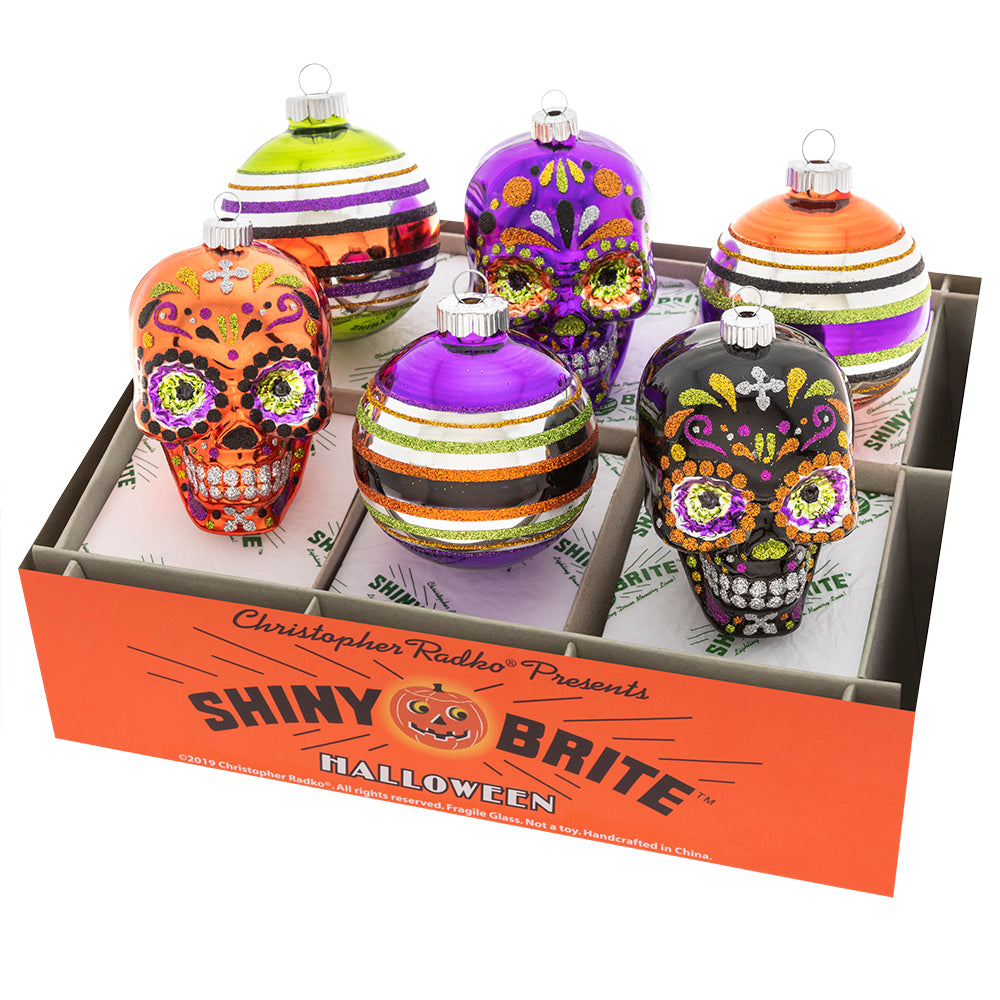 Halloween Decorated Round & Skull Ornaments Set/6