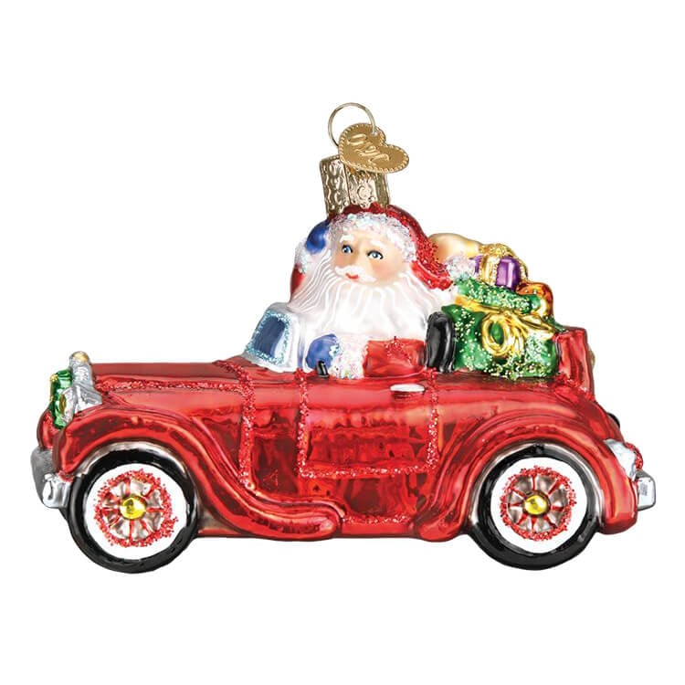 Santa in Antique Car Ornament