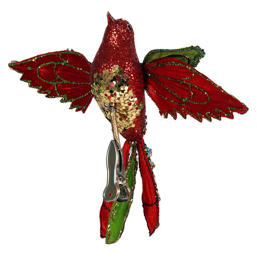 Red Multicolored Glittered & Jeweled Bird Clip Ornament