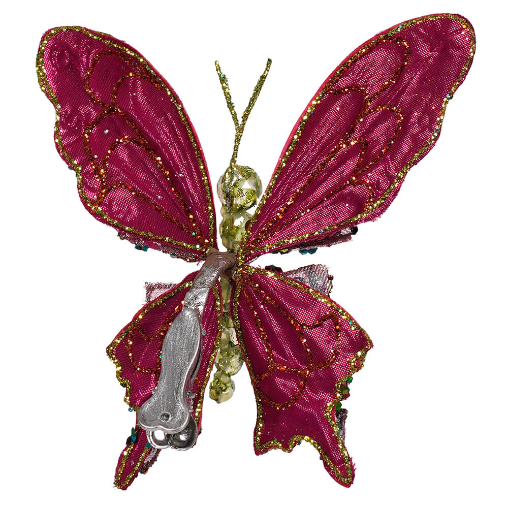Pink & Green Multicolored Jeweled & Glittered Butterfly Clip Ornament