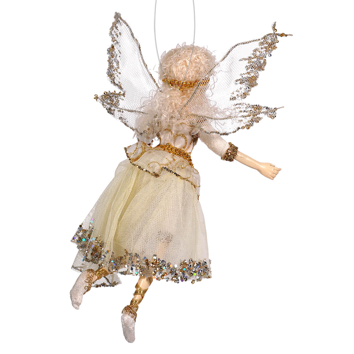 Glittered Ivory & Gold Ballerina Fairy Ornament