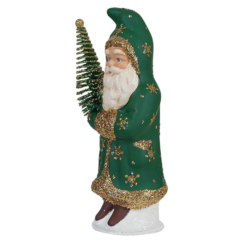 Ino Schaller Green Coat Santa With Gold Stars Holding Tree