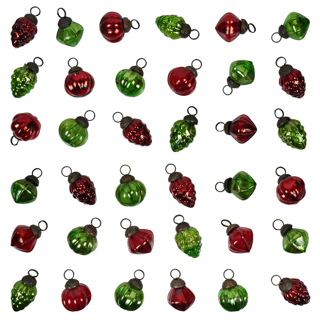 Red & Green Mercury Glass Shaped Ornaments Set/36