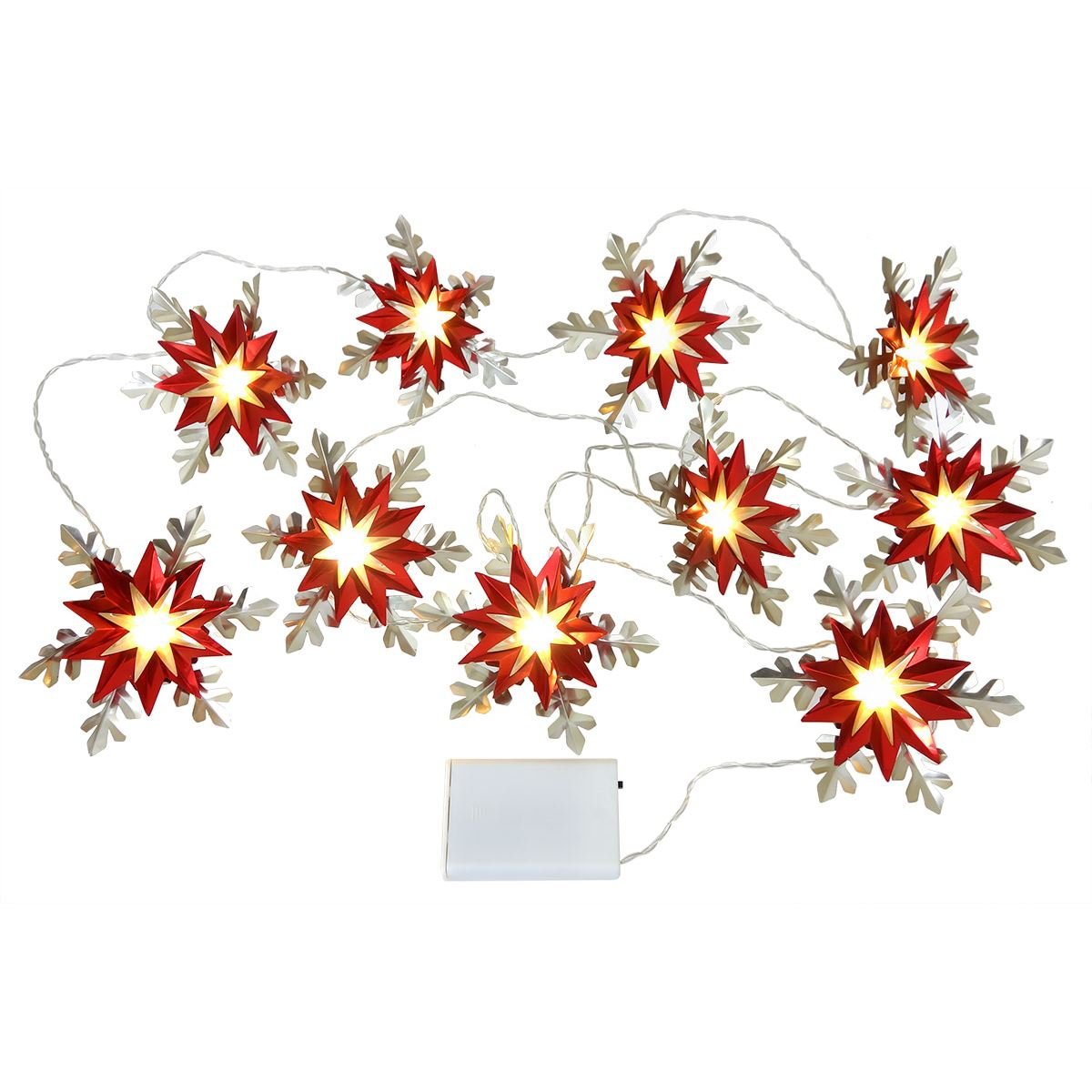 Silver & Red Snowflake & Flower Light Strand