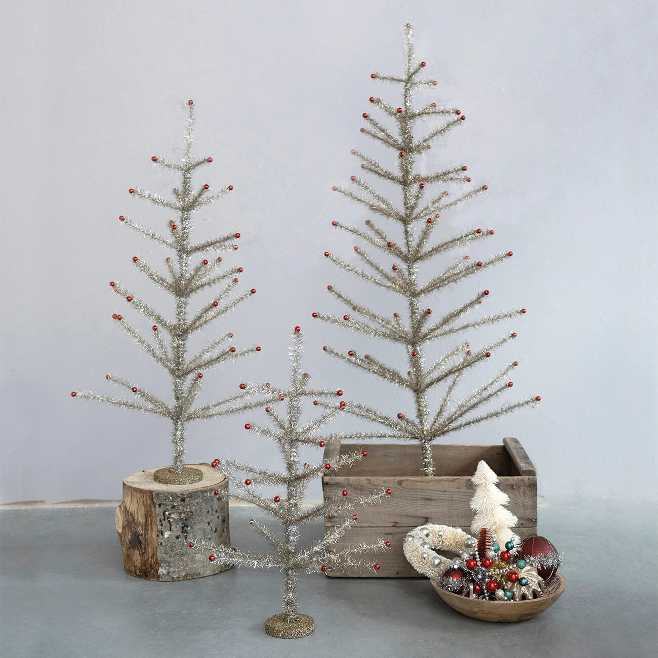 Vintage Reproduction Tinsel Trees Set/3