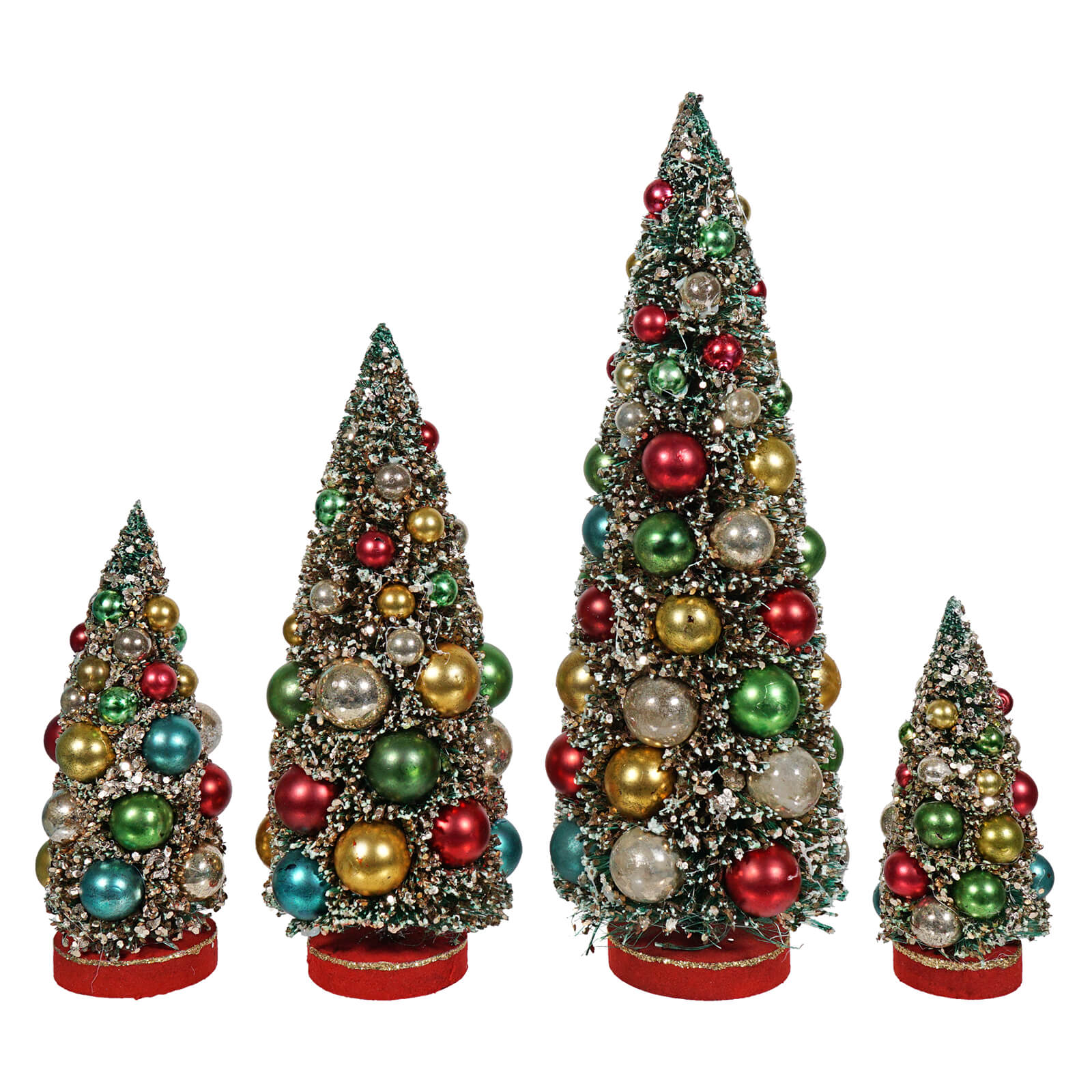 Ornamented & Glittered Heirloom Trees Set/4