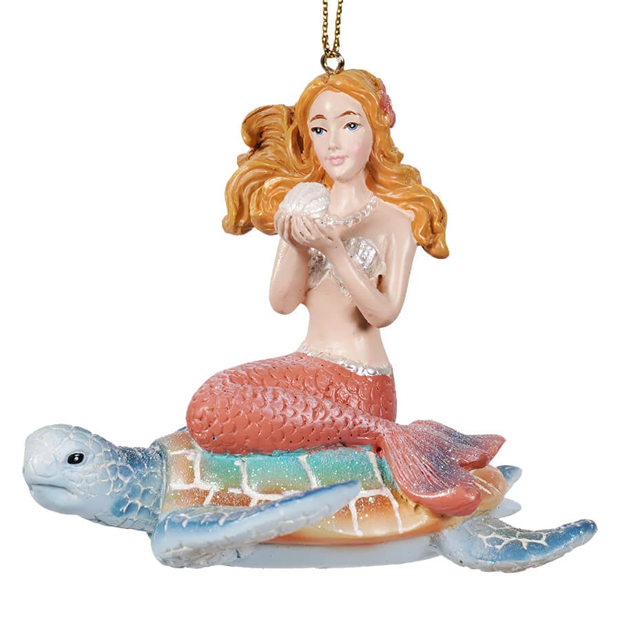Under The Sea Mermaid Riding Sea Turtle Ornament