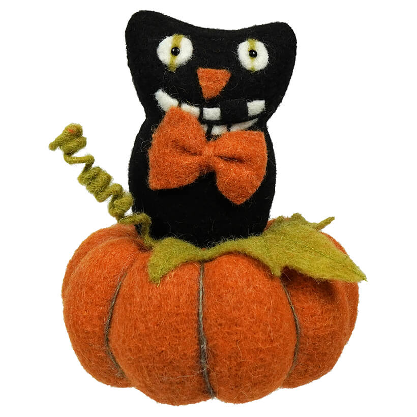 Wooly Cat On Pumpkin Figure