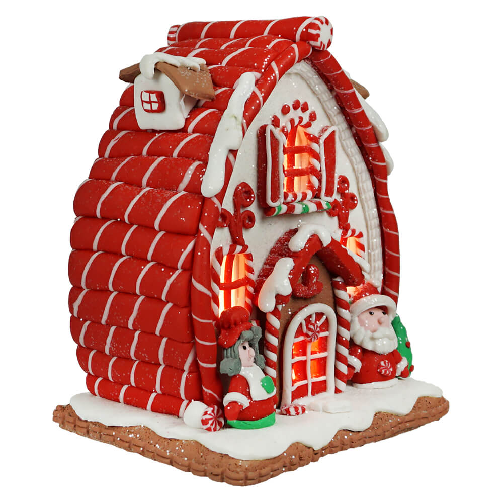 Light Up Red & White Gingerbread House With Santa & Mrs. Claus