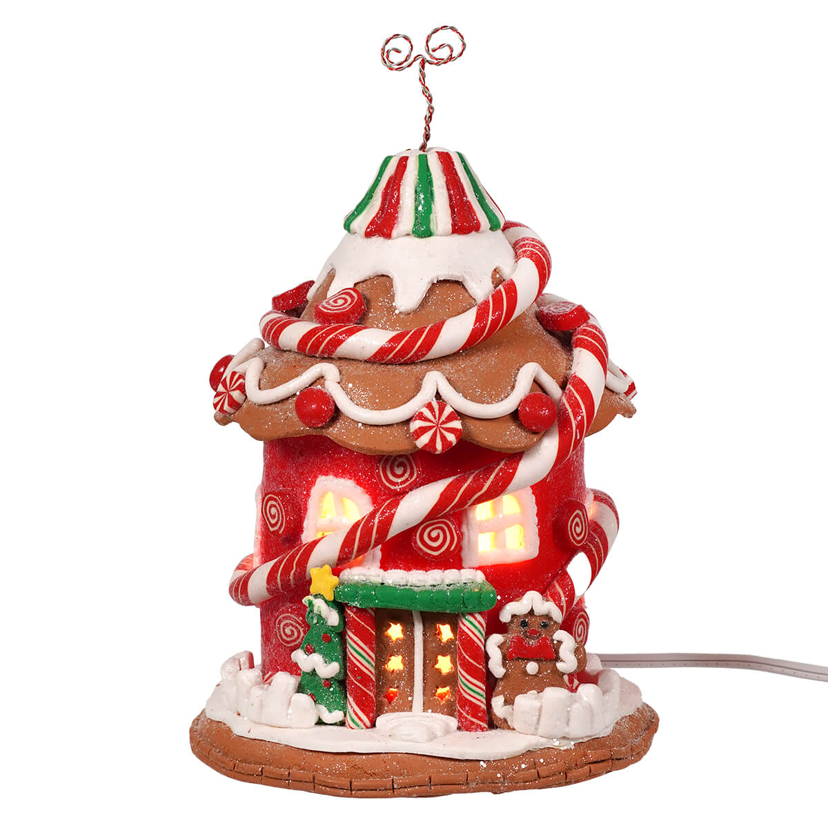 Light Up Round Candy Gingerbread House With Gingerbread Man