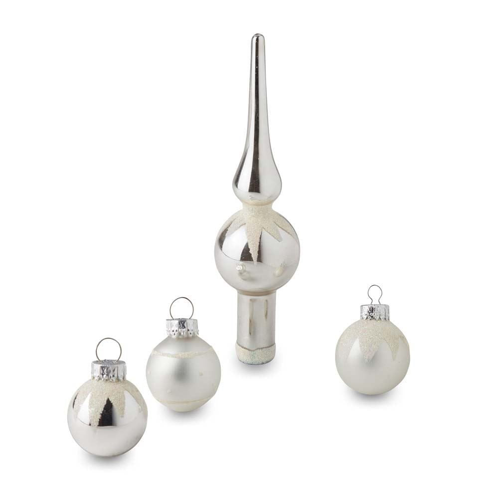 Mini Silver Finial and Ball Ornament Set/15