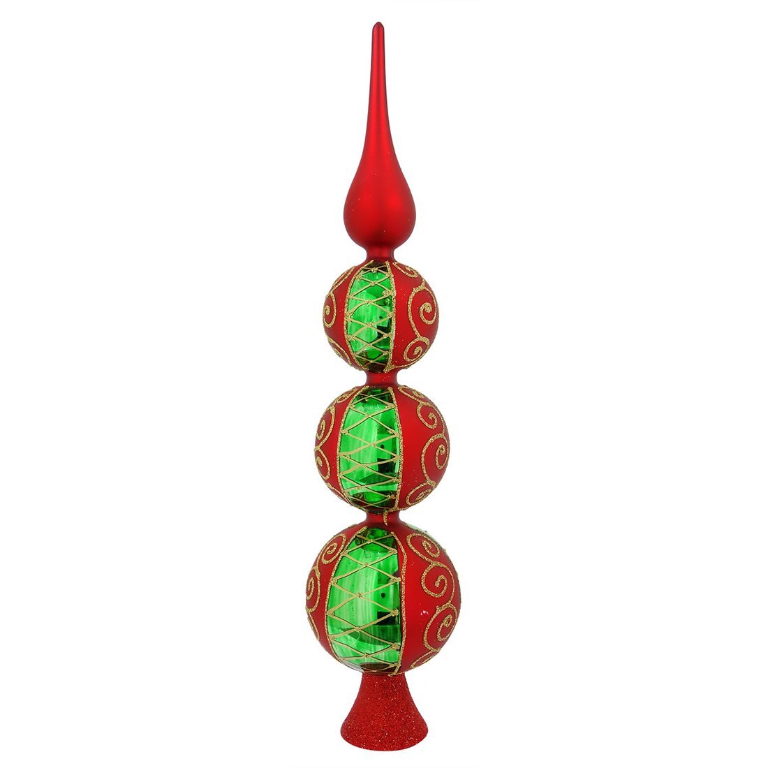 Red & Green Banded 3 Ball Tree Topper