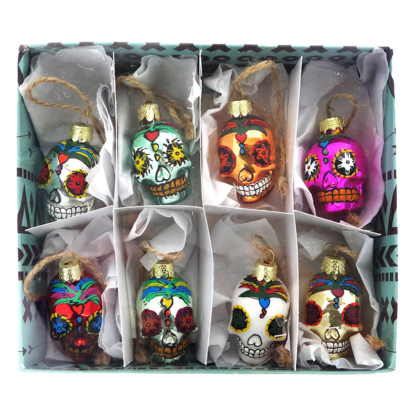 Dia De Los Muertos Skull Ornaments Set/8