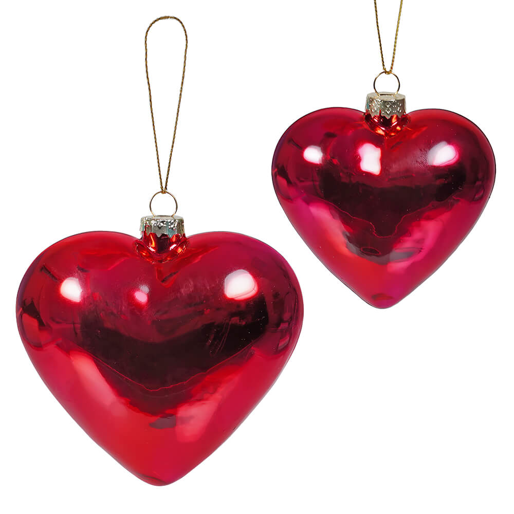 Bright Pink Shiny Heart Ornaments Set/2