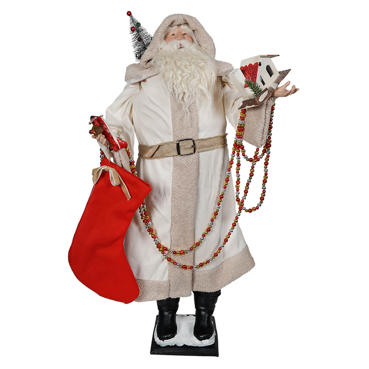 Beige Coat Vintage Santa Bearing Gifts