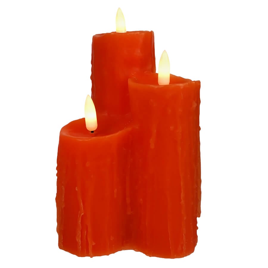 Light Up Orange Wax Candle Cluster