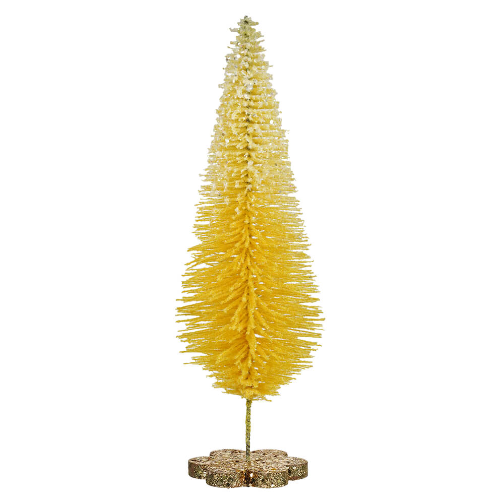 Yellow Flocked Spiraled Tree With Gold Glittered Base