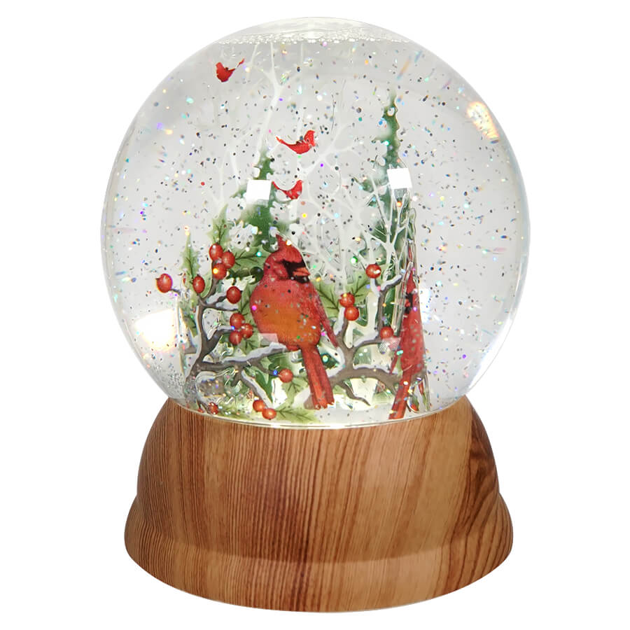 Cardinal Holly Forest Silhouette Lighted Waterglobe