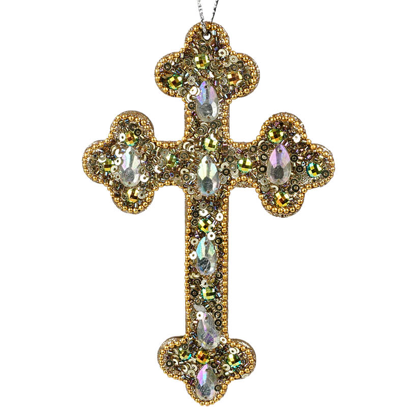Gold Jeweled Cross Ornament