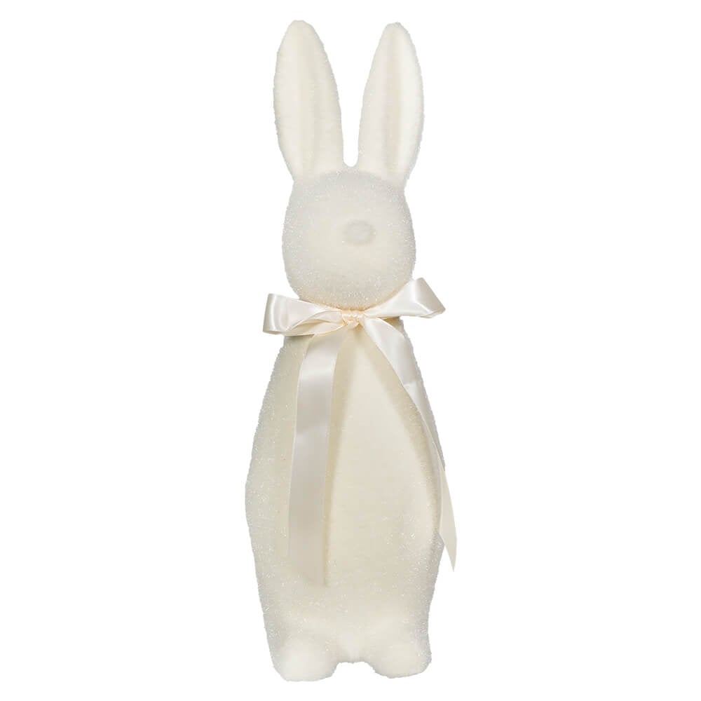 Flocked Pastel White Button Nose Bunny