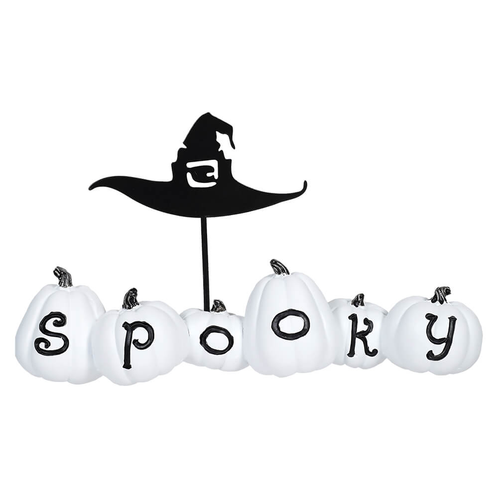 White Spooky Pumpkins With Witch Hat