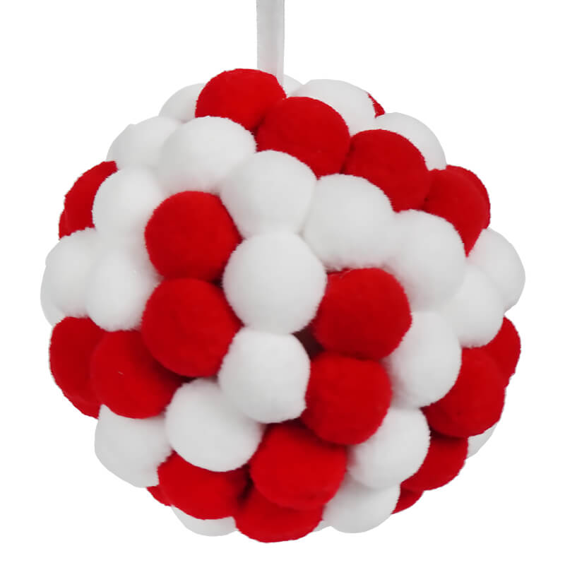 Red & White Pom Pom Ball Ornament