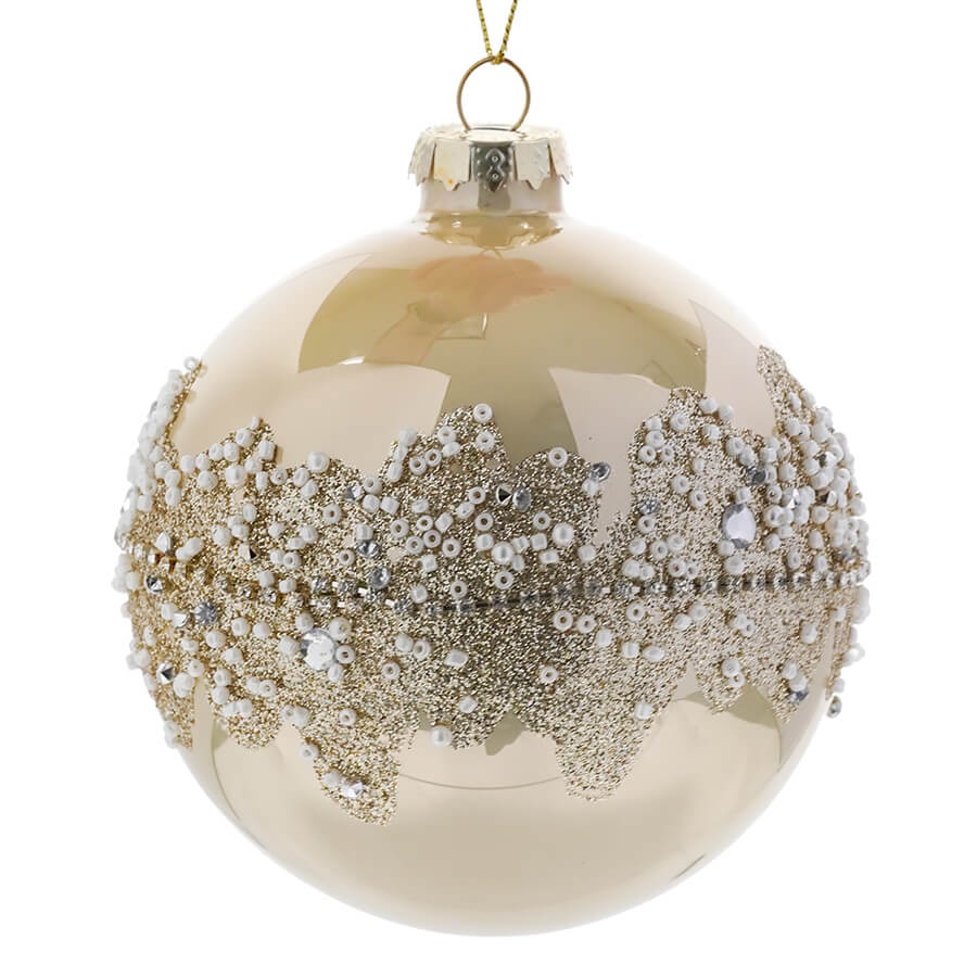 Glass Opulent Pearl Encrusted Ball Ornament