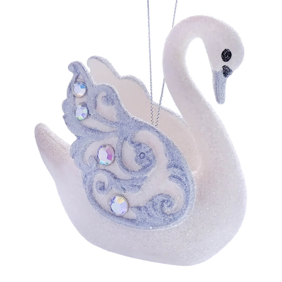 Resin Frosted Swan With Jewels Ornament
