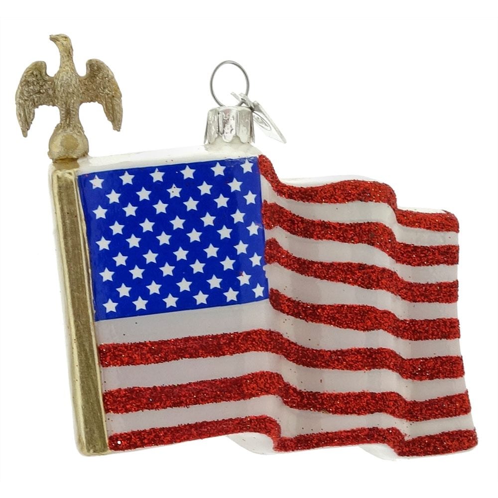 American Waving Flag With Eagle Finial Ornament