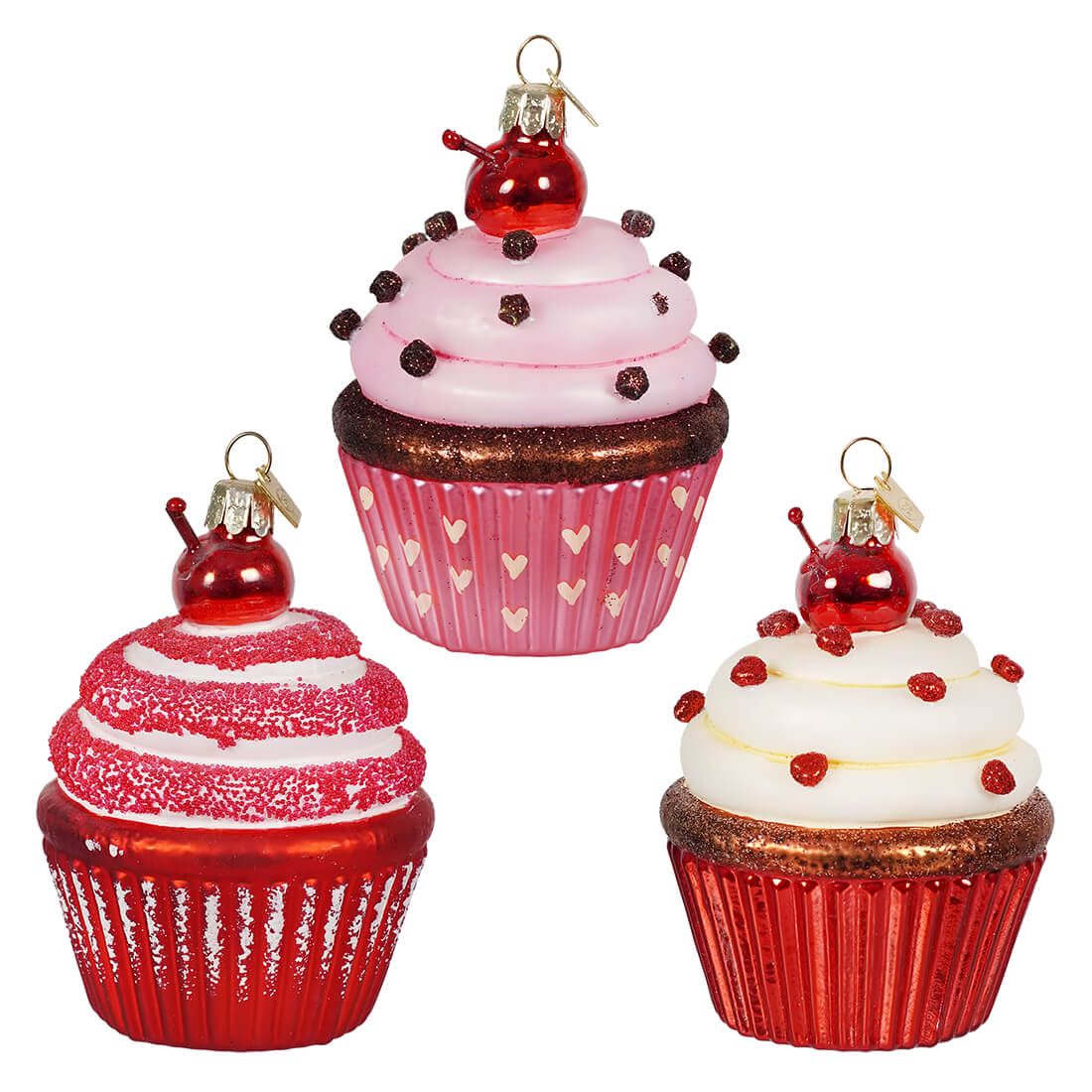 Glass Cupcake Ornaments 3-Piece Box Set