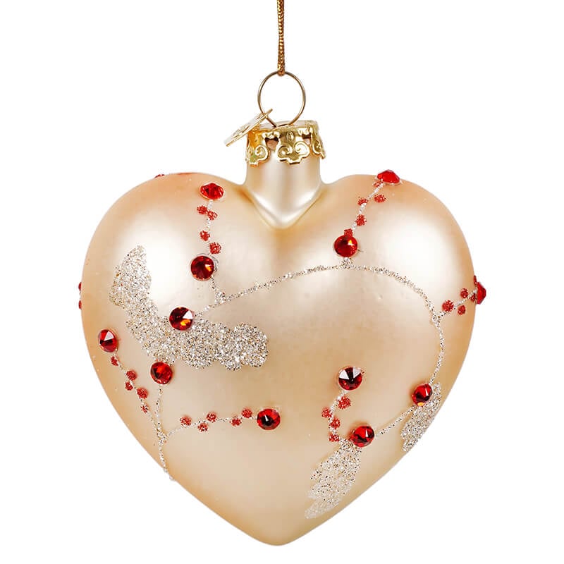 Beige & Red Glass Heart Ornament With Swarovski® Elements