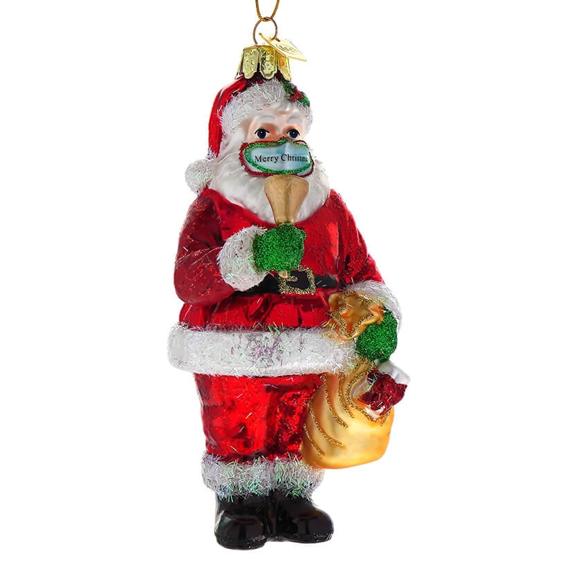 Glass Santa With Mask Ornament