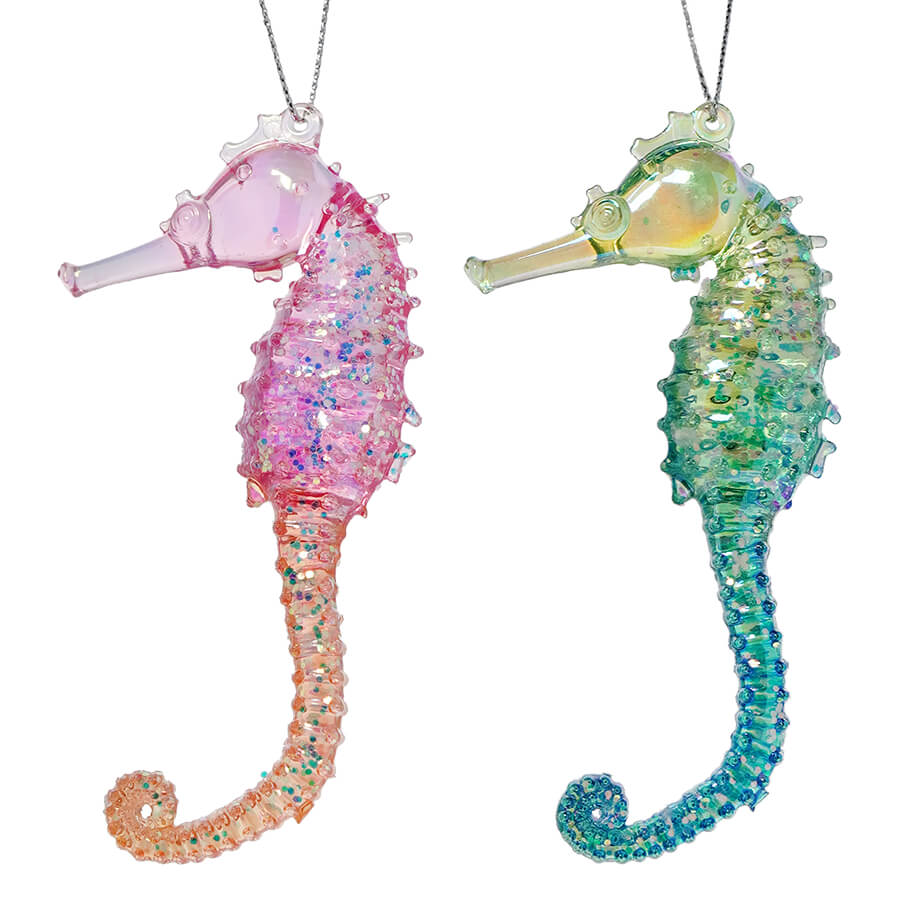 Sparkle Seahorse Ornaments Set/2