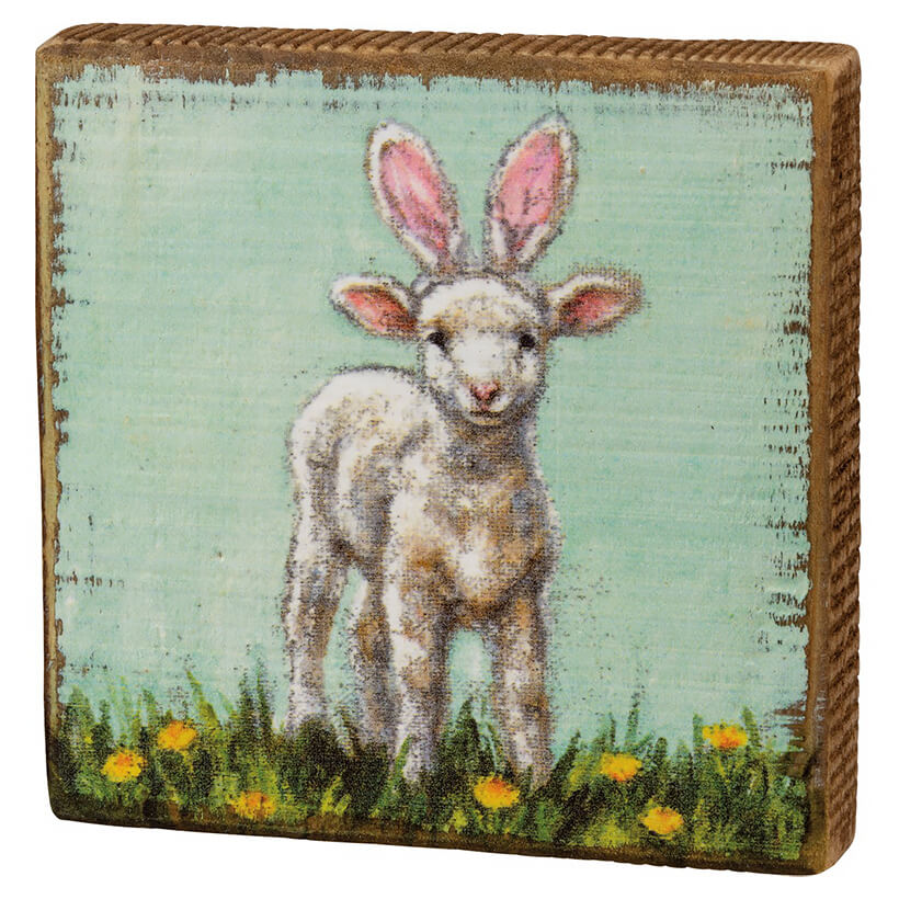Lamb Bunny Ears Block Sign