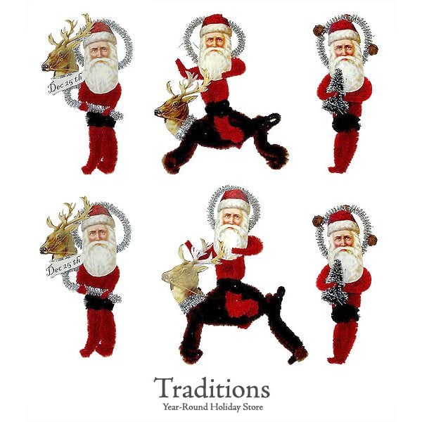 Scrap Santa Ornaments Set/6