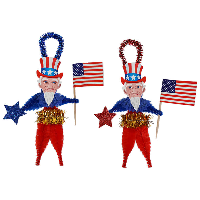 Patriotic Uncle Sam Chenille Ornaments Set/2