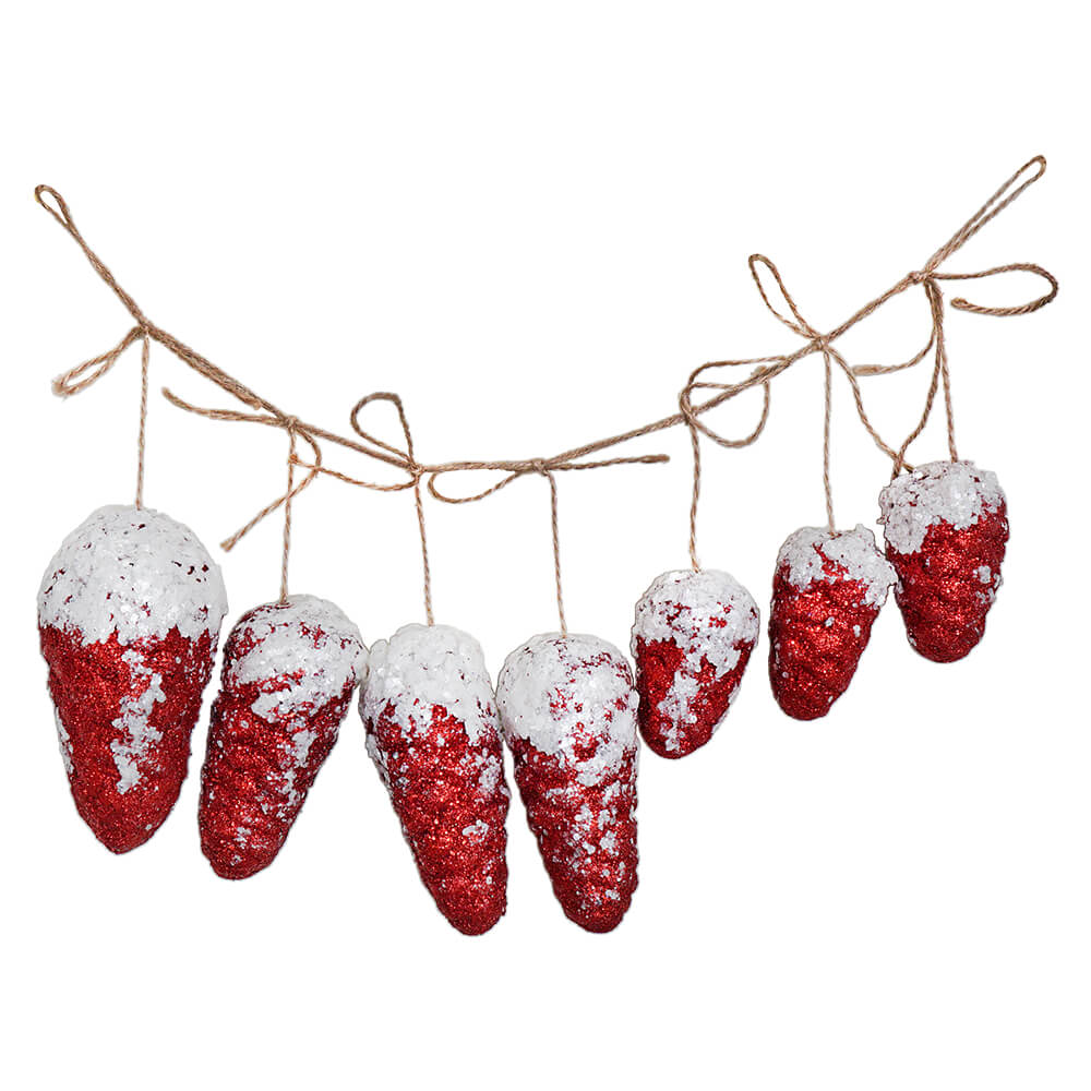 Glittered & Sequined Red Hanging Pine Cones