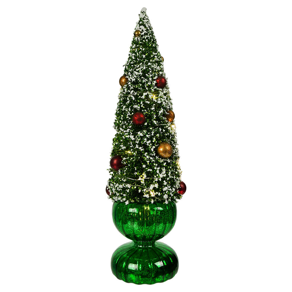 Lighted Tree In Green Glass Base