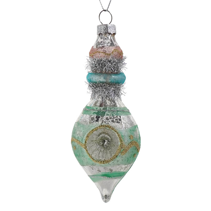 Tinsel & Glittered Glass Vintage Drop Ornament