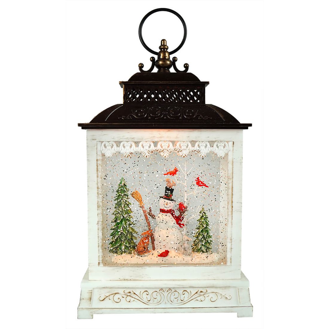 Snowman with Cardinals Musical Lighted Water Lantern