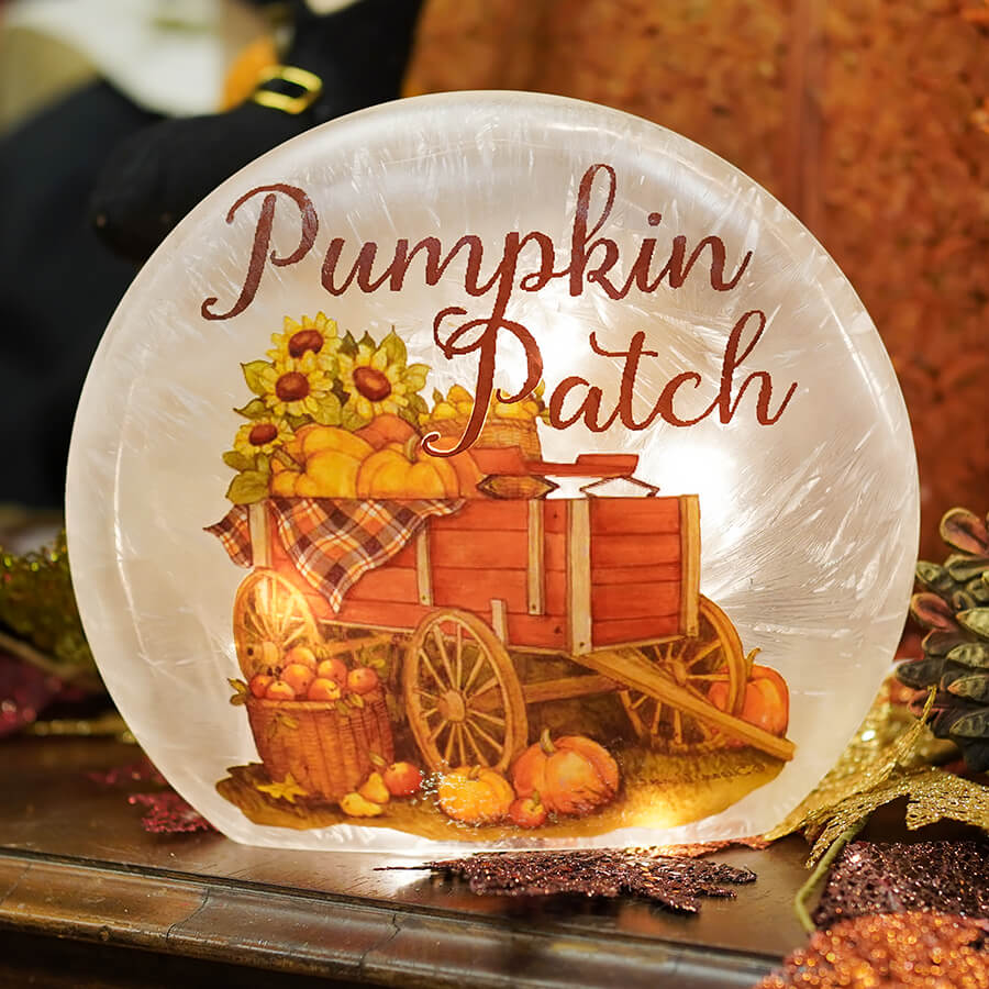 Lighted Pumpkin Patch Frosted Glass Harvest Luminary