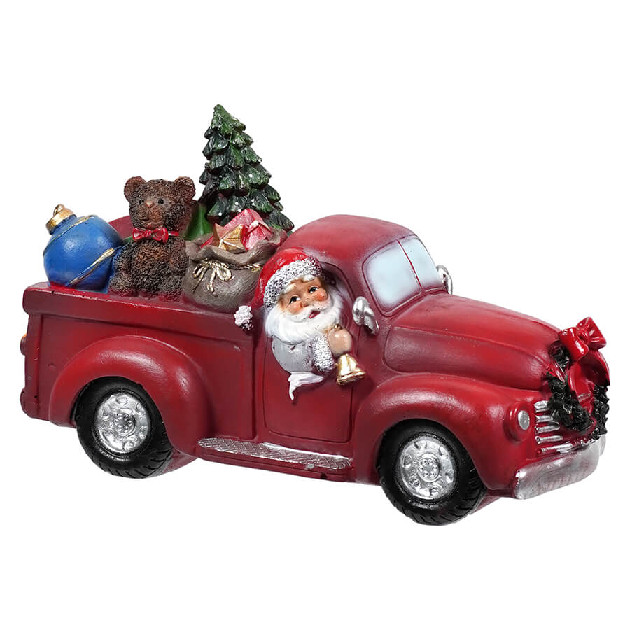 Holiday Red Truck With Santa Delivering Toys