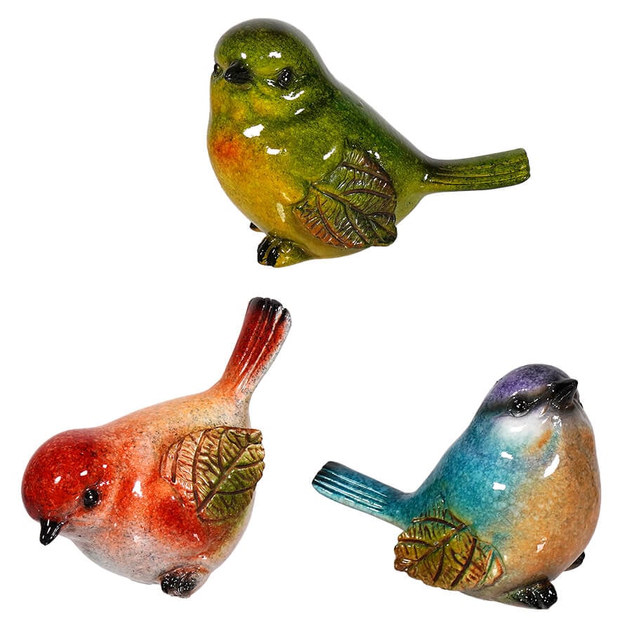 Green, Red & Blue Resin Birds Set/3