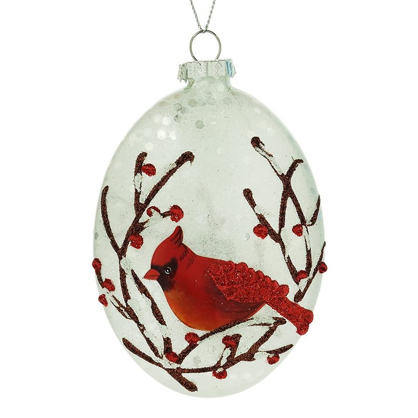 Oval Frosted Glass Cardinal Ornament