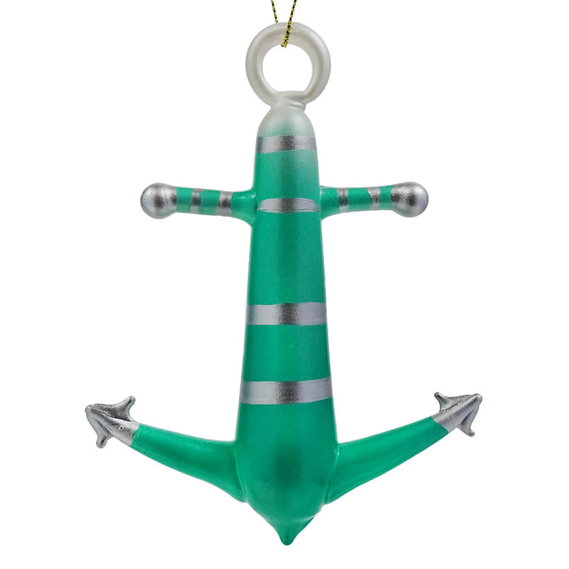 Turquoise Glass Anchor Ornament
