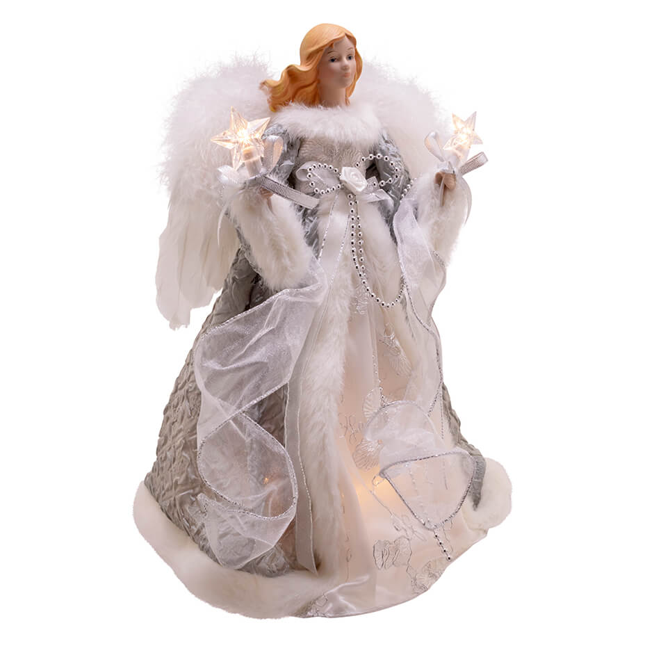 Silver & Gray Lighted Angel Tree Topper